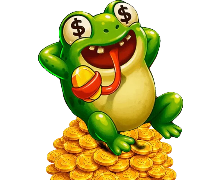 Frogger Jump gambling game frog on gold coins win symbol