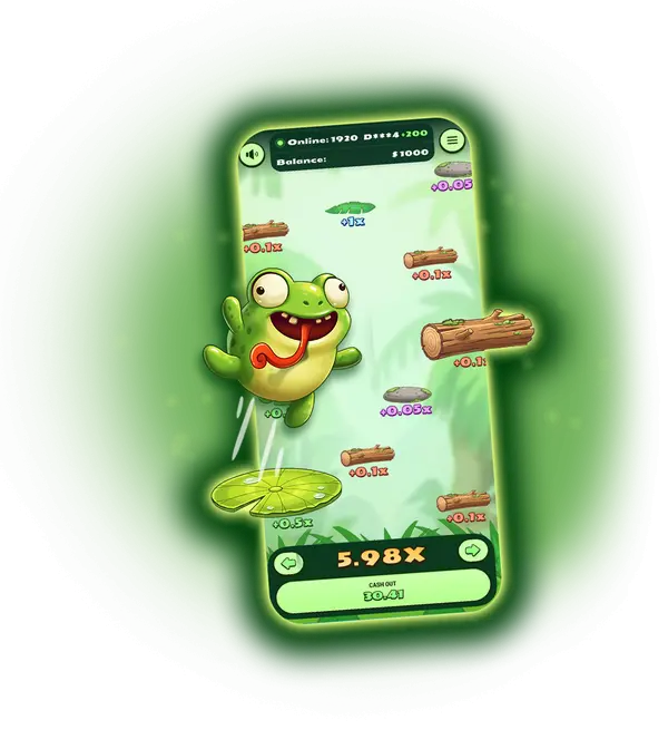 Frogger Jump mobile game round with platform multipliers and cashout display