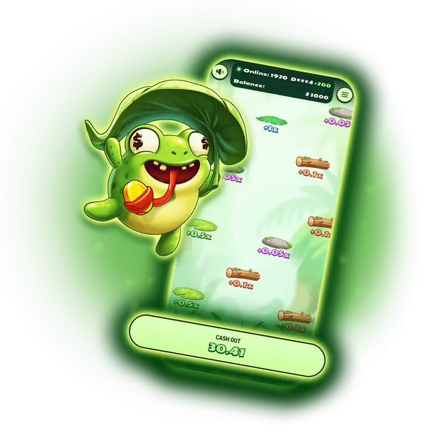Frogger Jump casino game in a mobile browser with frog, platforms, and cashout button